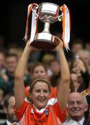 2 October 2005; Armagh captain Bronagh O'Donnell lifts the cup. TG4 Ladies All-Ireland Junior Football Championship Final. Sligo v Armagh, Croke Park, Dublin. Picture credit: Damien Eagers / SPORTSFILE