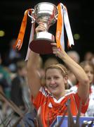 2 October 2005; Armagh captain Bronagh O'Donnell lifts the cup. TG4 Ladies All-Ireland Junior Football Championship Final, Sligo v Armagh, Croke Park, Dublin. Picture credit: Damien Eagers / SPORTSFILE