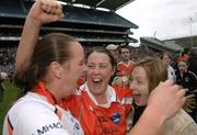 2 October 2005; Shauna O'Hagan, centre, Armagh, celebrates with team-mate Denise Hagan, left, after the match. TG4 Ladies All-Ireland Junior Football Championship Final, Sligo v Armagh, Croke Park, Dublin. Picture credit: Brian Lawless / SPORTSFILE