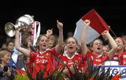 2 October 2005; Cork players including captain Juliette Murphy, left, celebrate. TG4 Ladies All-Ireland Senior Football Championship Final, Galway v Cork, Croke Park, Dublin. Picture credit: Damien Eagers / SPORTSFILE