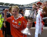 2 October 2005; Cork captain Juliette Murphy celebrates with the Brendan Martin Cup. TG4 Ladies All-Ireland Senior Football Championship Final, Galway v Cork, Croke Park, Dublin. Picture credit: Damien Eagers / SPORTSFILE