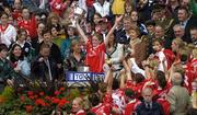2 October 2005; Cork captain Juliette Murphy lifts the Brendan Martin cup after the match. TG4 Ladies All-Ireland Senior Football Championship Final, Galway v Cork, Croke Park, Dublin. Picture credit: Brian Lawless / SPORTSFILE