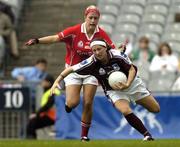 2 October 2005; Rebecca McPhilbin, Galway, in action against Brid Stack, Cork. TG4 Ladies All-Ireland Senior Football Championship Final, Galway v Cork, Croke Park, Dublin. Picture credit: Brian Lawless / SPORTSFILE