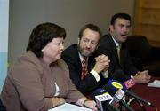5 October 2005; Tanaiste and Minister for Health and Children, Mary Harney, T.D., Sean Kelly, President of the GAA, and Joe Connolly, right, Chairman of the Alcohol and Substance Abuse Task Force, at the launch of a new joint initiative by the GAA and the Department of Health and Children aimed at reducing alcohol-related harm and changing attitudes towards alcohol consumption in Ireland. Croke Park, Dublin. Picture credit: Damien Eagers / SPORTSFILE