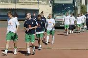 6 October 2005; Republic of Ireland players, from left,  Kevin Doyle, Stephen Elliott, Liam Miller, Steve Finnan, Graham Kavanagh, Gary Doherty, Kenny Cunningham, David Connolly and Kevin Kilbane make their way to squad training. Tsirion Stadium, Limassol, Cyprus. Picture credit: Brendan Moran / SPORTSFILE