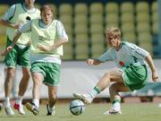 6 October 2005; Kevin Doyle, Republic of Ireland, in action against team-mate Kenny Cunningham during squad training. Tsirion Stadium, Limassol, Cyprus. Picture credit: David Maher / SPORTSFILE