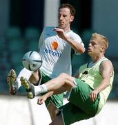 6 October 2005; Damien Duff, Republic of Ireland, in action against his team-mate Andy O'Brien during squad training. Tsirion Stadium, Limassol, Cyprus. Picture credit: David Maher / SPORTSFILE