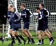 6 October 2005; Colin Murdock, Warren Feeney, Gareth Mc Auley, Ivan Sproule and Chris Brunt, Northern Ireland, in action during squad training. Newforge Training Ground, Belfast. Picture credit: Oliver McVeigh / SPORTSFILE