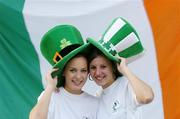 6 October 2005; Cypriot girls, Karolina Ziotkowska, left, and Katarzyna Kustra, show their support for the Republic of Ireland team ahead of the 2006 FIFA World Cup Qualifier against Cyprus. Limassol, Cyprus. Picture credit: David Maher / SPORTSFILE