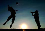 7 October 2005; Republic of Ireland supporters Padraig Hayes, left and his brother Graham, play football on the beach ahead of the 2006 FIFA World Cup Qualifier against Cyprus. Limassol, Cyprus. Picture credit: David Maher / SPORTSFILE