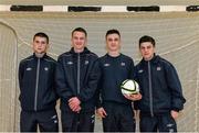 19 March 2014; FAI / FAS course participants, from left to right, Jay Cronin, Shane Healy, James Reynolds and Paul Corcoran. Colleges & Universities Futsal Cup Quarter Final. The Mardyke Arena, Cork. Picture credit: Diarmuid Greene / SPORTSFILE