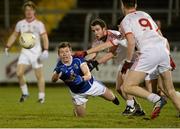 19 March 2014; Joe Dillon, Cavan, in action against Brendan Burns, Tyrone. Cadbury Ulster GAA Football U21 Championship, Quarter-Final, Cavan v Tyrone, Kingspan Breffni Park, Cavan. Picture credit: Oliver McVeigh / SPORTSFILE