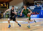 20 March 2014; Conor Quinn, St Malachy's Belfast, in action against James Harding, Belvedere College. Basketball Ireland All-Ireland Schools U19 A Boys League Final, Belvedere College v St Malachy's Belfast, National Basketball Arena, Tallaght, Co. Dublin. Picture credit: Matt Browne / SPORTSFILE