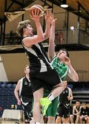 20 March 2014; Andrew Brown, Belvedere College, in action against Sean Joe Rooney, St Malachy's Belfast. Basketball Ireland All-Ireland Schools U19 A Boys League Final, Belvedere College v St Malachy's Belfast, National Basketball Arena, Tallaght, Co. Dublin. Picture credit: Des Foley / SPORTSFILE