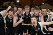 20 March 2014; Belvedere College players celebrate after the final whistle. Basketball Ireland All-Ireland Schools U19 A Boys League Final, Belvedere College v St Malachy's Belfast, National Basketball Arena, Tallaght, Co. Dublin. Picture credit: Matt Browne / SPORTSFILE