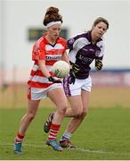 21 March 2014; Gillian O'Brien, Cork Institute of Technology, in action against Jenny Flannery, Robert Gordon University, Aberdeen. Lynch Cup, Semi-Final, Cork Institute of Technology v Robert Gordon University, Aberdeen. Queen's University, Belfast, Co. Antrim. Picture credit: Oliver McVeigh / SPORTSFILE