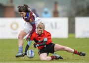 21 March 2014; Roisín Leonard, University of Limerick, in action against Roisín Phelan, University College Cork. O'Connor Cup, Semi-Final, University of Limerick v University College Cork. Queen's University, Belfast, Co. Antrim. Picture credit: Oliver McVeigh / SPORTSFILE