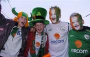 12 October 2005; Republic of Ireland supporters, left to right, Lee Hannigan, Joseph Rooney, Jordan Tuit, and his brother Adam, all from Tallaght. FIFA 2006 World Cup Qualifier, Group 4, Republic of Ireland v Switzerland, Lansdowne Road, Dublin. Picture credit: Brian Lawless / SPORTSFILE