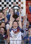 22 March 2014; University of Limerick captain Sarah Tierney lifts the O'Connor Cup. O'Connor Cup, Final, Queens University Belfast v University of Limerick. Queen's University, Belfast, Co. Antrim. Picture credit: Oliver McVeigh / SPORTSFILE