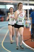 22 March 2014; Claire Kennedy, St Coca's A.C., on her way to winning the U18 Girls Race Walking event. Woodie’s DIY Juvenile Indoor Track and Field Championships, Athlone Institute of Technology Arena, Athlone, Co. Westmeath. Picture credit: Pat Murphy / SPORTSFILE