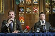 22 March 2014; Former Ireland Rugby International Brian O'Driscoll with the Dublin Lord Mayor Oisín Quinn during a press conference after which he was awarded the Freedom of the City of Dublin. Mansion House, Dublin. Picture credit: Matt Browne / SPORTSFILE