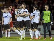 22 March 2014; David McMillan, left, and Dane Massey, Dundalk, celebrate after the match. Airtricity League Premier Division, Sligo Rovers v Dundalk, The Showgrounds, Sligo. Picture credit: Ramsey Cardy / SPORTSFILE