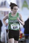 22 March 2014; Eva Rush, Templemore A.C., Co. Tipperary, in action during the U15 Girl's Race Walking event. Woodie’s DIY Juvenile Indoor Track and Field Championships, Athlone Institute of Technology Arena, Athlone, Co. Westmeath. Picture credit: Pat Murphy / SPORTSFILE
