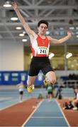 22 March 2014; James Fortune, Ennicorthy A.C., Co. Wexford, in action during the U18 Boy's Long Jump event. Woodie’s DIY Juvenile Indoor Track and Field Championships, Athlone Institute of Technology Arena, Athlone, Co. Westmeath. Picture credit: Pat Murphy / SPORTSFILE