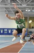 22 March 2014; Shane Joyce, Cushinstown A.C., Co. Meath, on his way to winning the U18 Boy's Long Jump event. Woodie’s DIY Juvenile Indoor Track and Field Championships, Athlone Institute of Technology Arena, Athlone, Co. Westmeath. Picture credit: Pat Murphy / SPORTSFILE