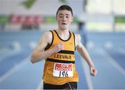 22 March 2014; Conor Morey, Leevale A.C., Co. Cork, on his way to winning the U14 Boy's 60m Final. Woodie’s DIY Juvenile Indoor Track and Field Championships, Athlone Institute of Technology Arena, Athlone, Co. Westmeath. Picture credit: Pat Murphy / SPORTSFILE
