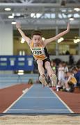 22 March 2014; Alex Cush, Portmarnock A.C., Dublin, in action during the U13 Boy's Long Jump event. Woodie’s DIY Juvenile Indoor Track and Field Championships, Athlone Institute of Technology Arena, Athlone, Co. Westmeath. Picture credit: Pat Murphy / SPORTSFILE
