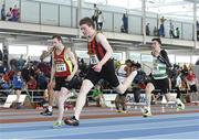22 March 2014; Daniel Ryan, Moycarkey Coolcroo A.C., on his way to winning the U16 Boy's 60m Final. Woodie’s DIY Juvenile Indoor Track and Field Championships, Athlone Institute of Technology Arena, Athlone, Co. Westmeath. Picture credit: Pat Murphy / SPORTSFILE