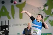 22 March 2014; Cody Doyle, St. Laurence O'Toole A.C., Carlow, in action during the Boy's U13 Shot Putt event. Woodie’s DIY Juvenile Indoor Track and Field Championships, Athlone Institute of Technology Arena, Athlone, Co. Westmeath. Picture credit: Pat Murphy / SPORTSFILE