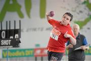 22 March 2014; Ricky Carroll, Fanahan McSweeney A.C., Cork, in action during the Boy's U13 Shot Putt event. Woodie’s DIY Juvenile Indoor Track and Field Championships, Athlone Institute of Technology Arena, Athlone, Co. Westmeath. Picture credit: Pat Murphy / SPORTSFILE