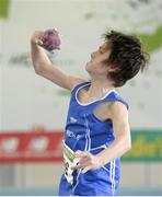 22 March 2014; Oisin Kearney, Carrick-on-Shannon. A.C., in action during the Boy's U13 Shot Putt event. Woodie’s DIY Juvenile Indoor Track and Field Championships, Athlone Institute of Technology Arena, Athlone, Co. Westmeath. Picture credit: Pat Murphy / SPORTSFILE