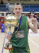 23 March 2014; Dublin Inter captain Mazvydas Cepliauskas with the MVP and League Cup after the game. Basketball Ireland League Cup Final, Dublin Inter v Belfast Star, Neptune Stadium, Cork. Picture credit: Brendan Moran / SPORTSFILE