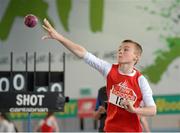 22 March 2014; Jack McCullagh, S.R.L. A.C., in action during the Boy's U13 Shot Putt event. Woodie’s DIY Juvenile Indoor Track and Field Championships, Athlone Institute of Technology Arena, Athlone, Co. Westmeath. Picture credit: Pat Murphy / SPORTSFILE