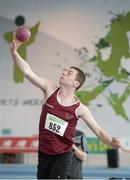22 March 2014; Brendanb Aspel, Crookstown Millview A.C., in action during the Boy's U17 Shot Putt event. Woodie’s DIY Juvenile Indoor Track and Field Championships, Athlone Institute of Technology Arena, Athlone, Co. Westmeath. Picture credit: Pat Murphy / SPORTSFILE