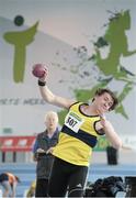 22 March 2014; Sean Glasheen, Tipperary Town A.C., in action during the Boy's U17 Shot Putt event. Woodie’s DIY Juvenile Indoor Track and Field Championships, Athlone Institute of Technology Arena, Athlone, Co. Westmeath. Picture credit: Pat Murphy / SPORTSFILE