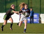22 March 2014; Caroline McCarthy, University of Limerick, in action against Lauren McConville, Queen's University Belfast. O'Connor Cup, Final, Queens University Belfast v University of Limerick. Queen's University, Belfast, Co. Antrim. Picture credit: Oliver McVeigh / SPORTSFILE