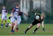 22 March 2014; Mairead Cooper, Queen's University Belfast, in action against Laura O'Sullivan, University of Limerick. O'Connor Cup, Final, Queens University Belfast v University of Limerick. Queen's University, Belfast, Co. Antrim. Picture credit: Oliver McVeigh / SPORTSFILE