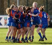 22 March 2014; The Mary Immaculate College Limerick players celebrate at the final whistle. Giles Cup, Final, Mary Immaculate College Limerick v NUI Maynooth. Queen's University, Belfast, Co. Antrim. Picture credit: Oliver McVeigh / SPORTSFILE