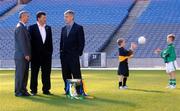 13 October 2005; Provincial managers, from left, Brian McEniff, Ulster, John O'Mahoney, Connacht, and Val Andrews, Leinster, with children from Holy Trinity School, Donaghmede, Craig Guerin, age 10, and his cousin Daniel Guerin, right, age 10, at the launch of the M Donnelly Interprovincial Championship 2005. Croke Park, Dublin. Picture credit: Brian Lawless / SPORTSFILE