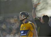 23 March 2014; Shane Golden, Clare, is sent off by referee Diarmuid Kirwan. Allianz Hurling League Division 1A Round 5, Clare v Galway, Cusack Park, Ennis, Co. Clare. Picture credit: Ray Ryan / SPORTSFILE