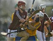 23 March 2014; Jonathan Glynn, Galway, is involved in a tussle with Patrick O'Connor, Clare. Allianz Hurling League Division 1A Round 5, Clare v Galway, Cusack Park, Ennis, Co. Clare. Picture credit: Ray Ryan / SPORTSFILE