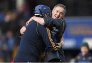 23 March 2014; Tipperary manager Eamon O'Shea celebrates his side's victory with goalkeeper Darragh Egan. Allianz Hurling League Division 1A Round 5, Tipperary v Dublin. Semple Stadium, Thurles, Co. Tipperary. Picture credit: Stephen McCarthy / SPORTSFILE