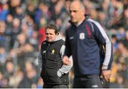 23 March 2014; Clare manager Davy Fitzgerald, left, and Galway manager Anthony Cunningham during the game. Allianz Hurling League Division 1A Round 5, Clare v Galway, Cusack Park, Ennis, Co. Clare. Picture credit: Ray Ryan / SPORTSFILE