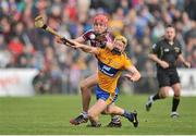 23 March 2014; Cian Dillon, Clare, in action against Jonathan Glynn, Galway. Allianz Hurling League Division 1A Round 5, Clare v Galway, Cusack Park, Ennis, Co. Clare. Picture credit: Ray Ryan / SPORTSFILE