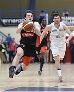 23 March 2014; Ciaran Roe, Killester, in action against Kyle Hosford, C&S UCC Demons. Basketball Ireland Champions Trophy Final, C&S UCC Demons, Cork v Killester, Dublin. Neptune Stadium, Cork. Picture credit: Brendan Moran / SPORTSFILE