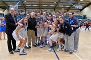 23 March 2014; Team Montenotte Hotel are presented with the trophy by Gerry Kelly, President, Basketball Ireland and Ken Clarke, Competitions Standing Committee. Basketball Ireland Women’s Premier League Final, UL Huskies, Limerick v Team Montenotte Hotel, Cork, Neptune Stadium, Cork. Picture credit: Brendan Moran / SPORTSFILE